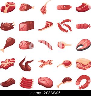 fascio di tagli di carne imposta icone disegno vettoriale illustrazione Illustrazione Vettoriale