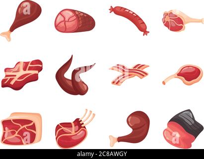 fascio di tagli di carne imposta icone disegno vettoriale illustrazione Illustrazione Vettoriale