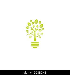 Contorno verde di lampadina elettrica brillante con tre verdi. Isolato su bianco. Icona contorno piatto. Illustrazione vettoriale. Diventa verde. Eco-friendly. Vers Illustrazione Vettoriale