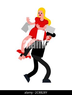 Uomo porta donna con borse. Illustrazione vettoriale Illustrazione Vettoriale