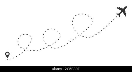 Icona del percorso stradale della linea aerea. Concetto di viaggio in aereo. Illustrazione vettoriale isolata. Illustrazione Vettoriale