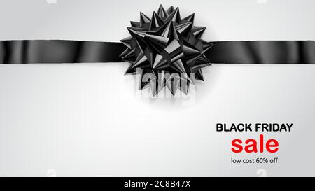 Arco nero con nastro orizzontale con ombra e iscrizione Black Friday sale su sfondo bianco Illustrazione Vettoriale