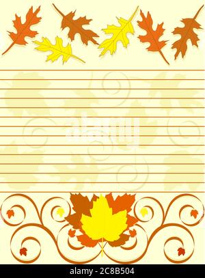 illustrazione vettoriale di un foglio di carta a strisce con bordo decorativo. tema autunno Illustrazione Vettoriale