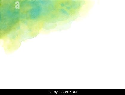 Dipinto a mano in giallo astratto e verde acquerello su sfondo bianco. Foto Stock