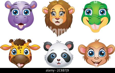 Illustrazione del set di raccolta della testa animale di Cartoon Illustrazione Vettoriale