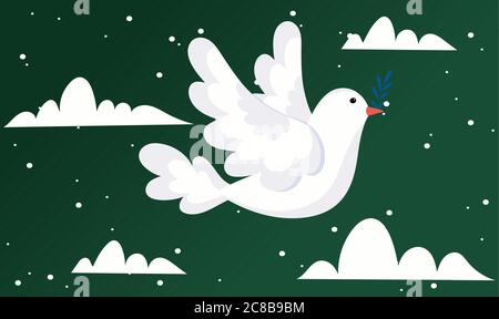 disegno piatto di uccelli e nuvole su sfondo verde Illustrazione Vettoriale