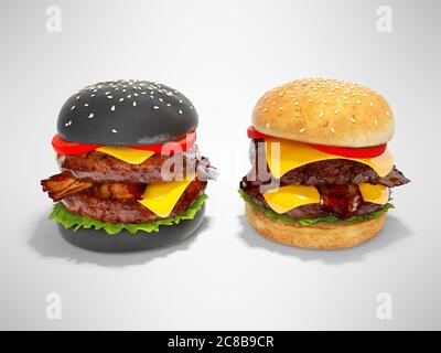 In bianco e nero di burger 3D Rendering Immagine su sfondo grigio con ombra Foto Stock