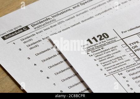 Modulo 1120, dichiarazione delle imposte sul reddito della società statunitense. Foto Stock