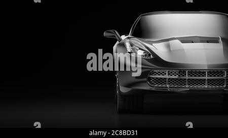 rendering 3d di una moderna berlina nera con luce da studio. Foto Stock