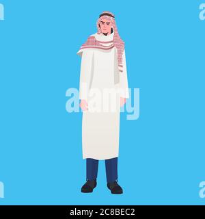 uomo d'affari arabo in abiti tradizionali personaggio arabo maschile cartoon in piedi posa piena lunghezza illustrazione vettoriale Illustrazione Vettoriale