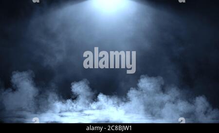 Ghiaccio secco fumo nuvole nebbia pavimento texture.Perfect faretto effetto nebbia su sfondo nero isolato. Foto Stock
