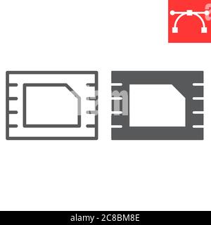 Icona di linea e glifo eSIM, interfaccia utente e pulsante, grafica vettoriale del segno della scheda SIM incorporata, icona lineare del tratto modificabile, eps 10. Illustrazione Vettoriale