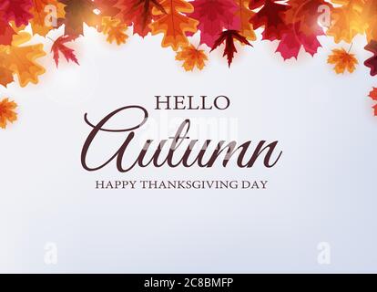 Ciao autunno. Felice giorno del Ringraziamento sfondo con foglie cadenti. Illustrazione vettoriale Illustrazione Vettoriale