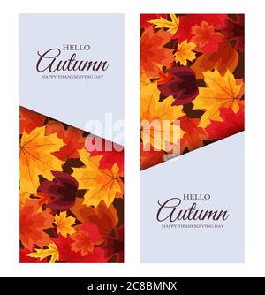 Ciao autunno. Felice giorno del Ringraziamento sfondo con foglie cadenti. Illustrazione vettoriale Illustrazione Vettoriale