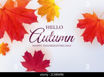 Ciao autunno. Felice giorno del Ringraziamento sfondo con foglie cadenti. Illustrazione vettoriale Illustrazione Vettoriale