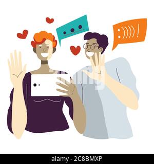 Persone che utilizzano tablet o smartphone per parlare con gli amici Illustrazione Vettoriale