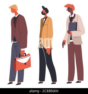 Persone in fila, coda di caratteri con casi Illustrazione Vettoriale