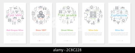 Cinque striscioni verticali con concetto di linea di vinificazione - grandi vini e Vendita di vino Illustrazione Vettoriale