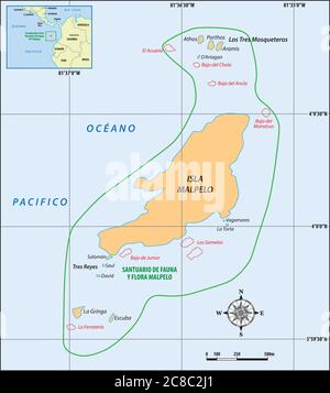 mappa vettoriale dell'isola colombiana del pacifico malpelo Illustrazione Vettoriale