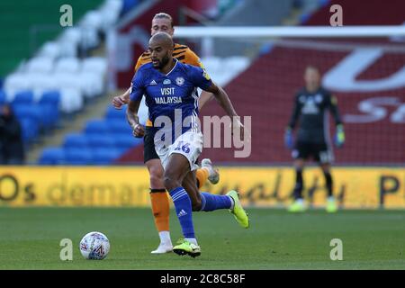 Cardiff, Regno Unito. 22 luglio 2020. Curtis Nelson di Cardiff City in azione. EFL Skybet Championship, Cardiff City contro Hull City al Cardiff City Stadium di Cardiff, Galles, mercoledì 22 luglio 2020. Questa immagine può essere utilizzata solo per scopi editoriali. Solo per uso editoriale, licenza richiesta per uso commerciale. Non si può usare nelle scommesse, nei giochi o nelle pubblicazioni di un singolo club/campionato/giocatore. pic di Andrew Orchard/Andrew Orchard sport photography/Alamy Live news Credit: Andrew Orchard sports photography/Alamy Live News Foto Stock