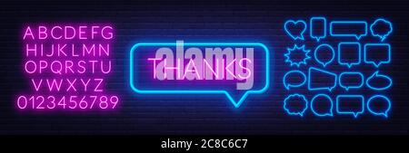 Grazie al neon in cornice su sfondo scuro. Illustrazione Vettoriale