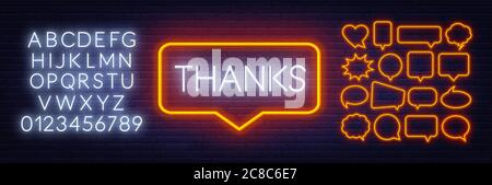 Grazie al neon in cornice su sfondo scuro. Illustrazione Vettoriale