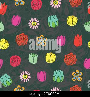 Fiori doodle senza cuciture motivo. Stile orientale del design. Sfondo floreale. Illustrazione vettoriale Illustrazione Vettoriale