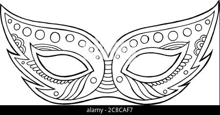 Maschera Mardi Gras - elemento isolato di contorno. Pagina da colorare per adulti. Illustrazione vettoriale Illustrazione Vettoriale