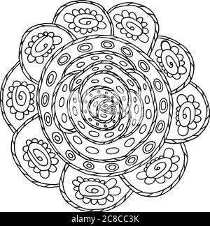 Pagina da colorare di Doodle mandala per adulti. Cartoon antistress artwork. Illustrazione vettoriale Illustrazione Vettoriale