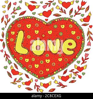 Doodle illustrazione con la parola d'amore. Cartoni animati art. VECTO Illustrazione Vettoriale