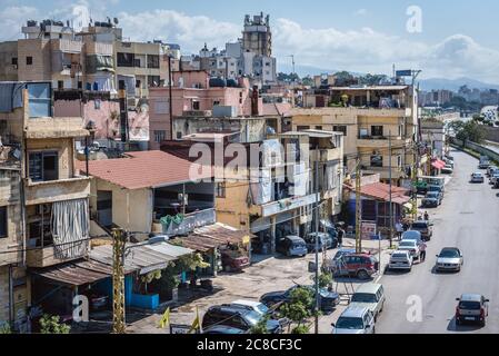 Vista aerea sul sobborgo di Sin el Fil visto dal ponte di Yerevan sul fiume Beirut tra, Libano Foto Stock