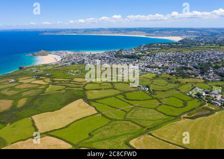 Fotografia aerea di St Ives, Cornovaglia, Inghilterra, Regno Unito Foto Stock