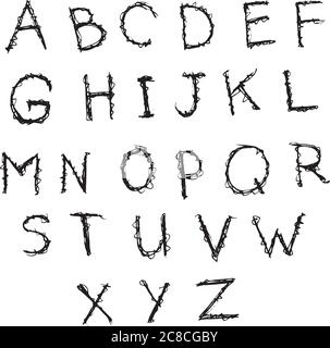 Doodle semplice inchiostro alfabeto inglese. Lettere latine disegnate a mano. Ve Illustrazione Vettoriale