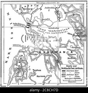 Mappa della battaglia di Actium il 2 settembre 31 a.C., Mar Ionio, Grecia Foto Stock