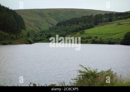 Lower Ogden Reservoir from the Dam Wall in Ogden Clough on Pendle Hill near the Village of Barley, Lancashire, England., UK. Foto Stock