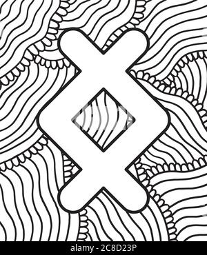 Antica pista scandinavica ingwaz con sfondo ornamentale doodle. Pagina da colorare per adulti. Psychedelic fantastica illustrazione mistica. Illustrazione vettoriale Illustrazione Vettoriale