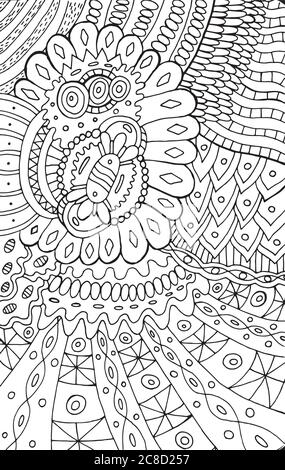 Doodle astratto mandala floreale art. Disegno a mano di cartoon line illustrazione. Grafica vettoriale Illustrazione Vettoriale