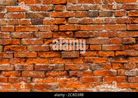 Un vecchio sfondo di mattoni rossi Foto Stock