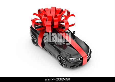 Una generica e senza marchio moderna auto sportiva nera con nastro: Illustrazione 3D Foto Stock