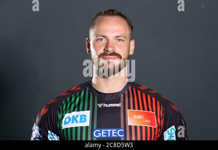 23 luglio 2020, Sassonia-Anhalt, Magdeburgo: Pallamano, 1 Bundesliga, foto ufficiale di SC Magdeburg. Runner circolare Moritz Preuß. Foto: Ronny Hartmann/dpa Foto Stock