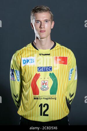 23 luglio 2020, Sassonia-Anhalt, Magdeburgo: Pallamano, 1 Bundesliga, foto ufficiale di SC Magdeburg. Il portiere svedese Tobias Thulin. Foto: Ronny Hartmann/dpa Foto Stock