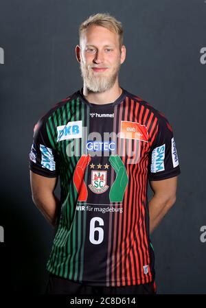 23 luglio 2020, Sassonia-Anhalt, Magdeburgo: Pallamano, 1 Bundesliga, foto ufficiale di SC Magdeburg. Ala sinistra Matthias Musche. Foto: Ronny Hartmann/dpa Foto Stock