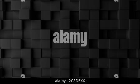 Sfondo astratto quadrati scuri. Parete realistica dei cubi.illustrazione 3D Foto Stock