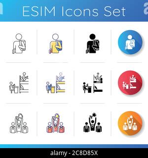 Set di icone per la vita degli studenti. Vita e attività del campus. Vita universitaria. Compagni di studio in dormitorio. Stili di colore lineare, nero e RGB. Isola Illustrazione Vettoriale