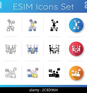 Set di icone di vita di Freshman. Sport femminile dell'università. Cheerleader. Professori e docenti. Caffetteria scolastica e mensa pubblica. Lineare, nero e RGB Illustrazione Vettoriale