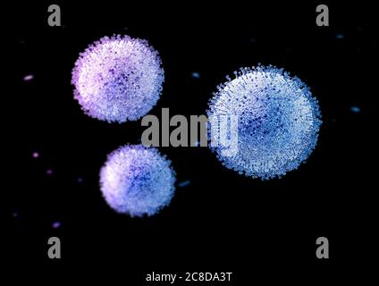 Cellule di coronavirus, causa epidemie di emergenza sanitaria SARS, MERS e 2019-nCoV, nuovo virus in cina, illustrazione 3d Foto Stock