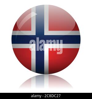 Bandiera norvegese sfera di vetro su superficie di specchio luminoso illustrazione vettoriale Illustrazione Vettoriale