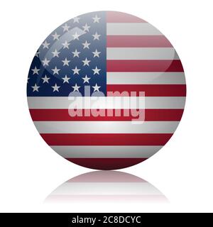 USA bandiera vetro sfera su superficie specchio luminoso illustrazione vettoriale Illustrazione Vettoriale