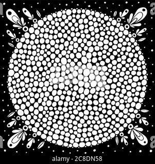 Doodle mandala floreale geometrico. Disegno realistico in bianco e nero. Pagina da colorare Zendoodle per adulti. Nuova età e design psichedelico per flyer. Illustrazione Vettoriale