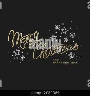 Buon Natale e Felice anno nuovo - una graziosa iscrizione con ricci fatti a mano nello stile della monolina Illustrazione Vettoriale
